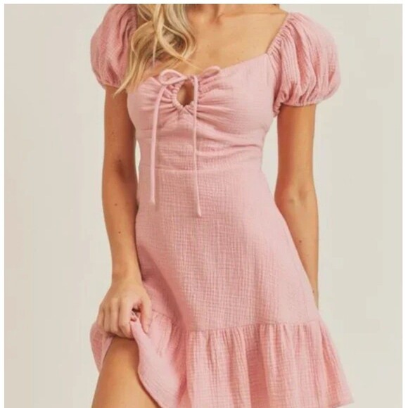 Lush Small Smock Dress Gauzy Puff Sleeve Tiered Lined Prairie Cottage NEW NWT - Picture 3 of 10